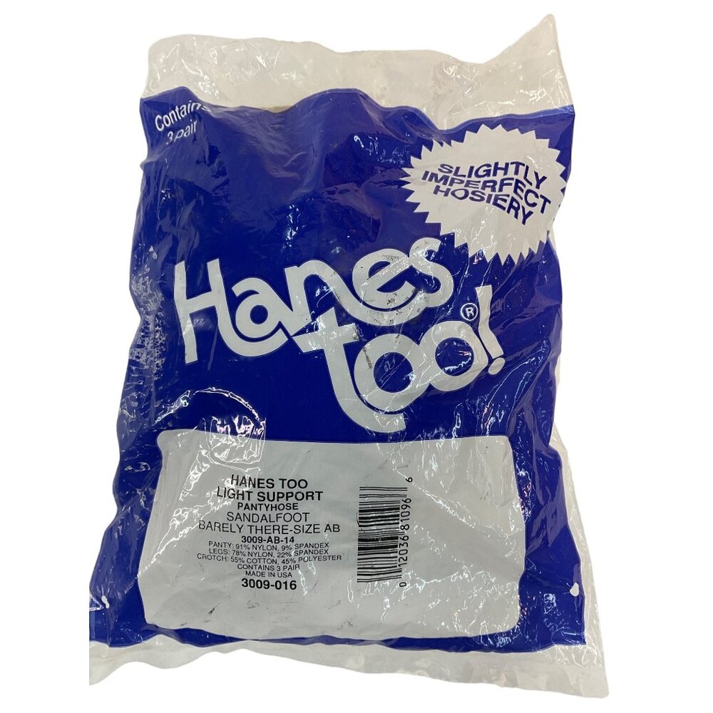 Hanes Too Light Support Pantyhose Barely There Size‎ AB Made in USA Discontinued